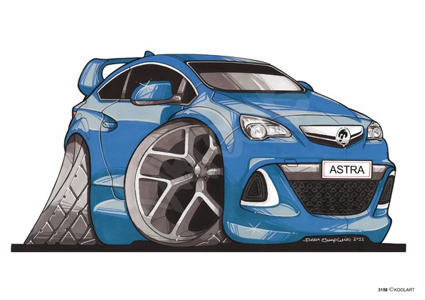 MK5 Astra H VXR Blue Caricature Car Cartoon A4 Print 